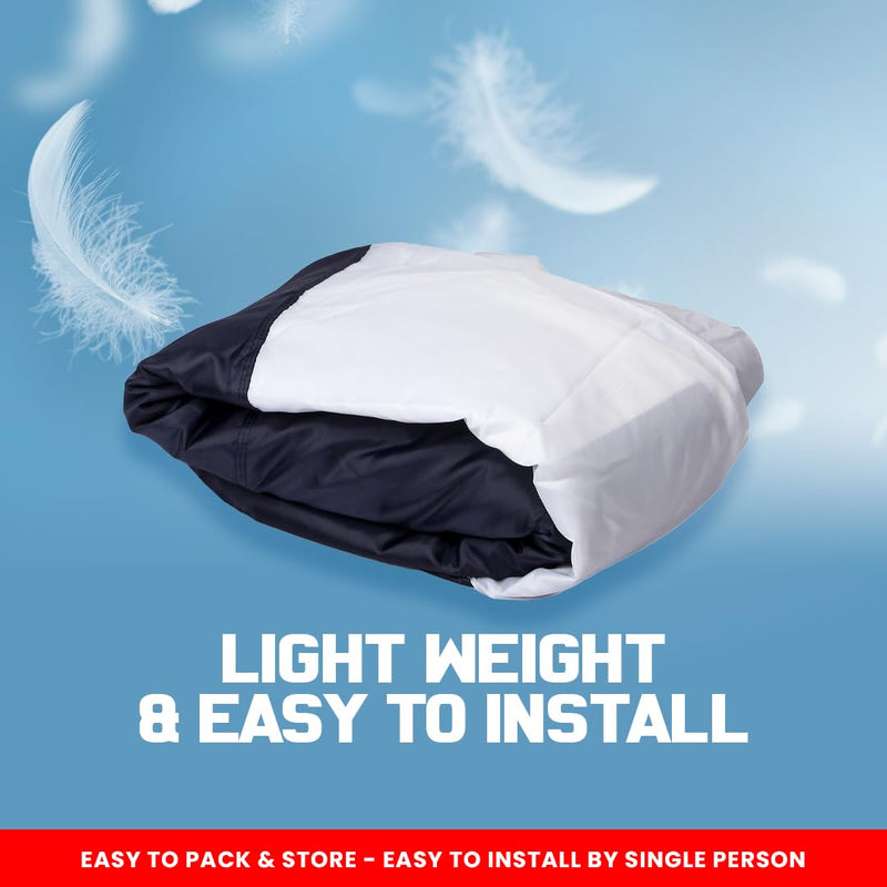 Autofact I20 New Car Cover - EasyShield - Car Body Cover for Hyundai I20 New - With Mirror Pockets, Triple Stitched, Bottom Fully Elastic, Adjustable Belt and Buckle (White Blue Stripes)