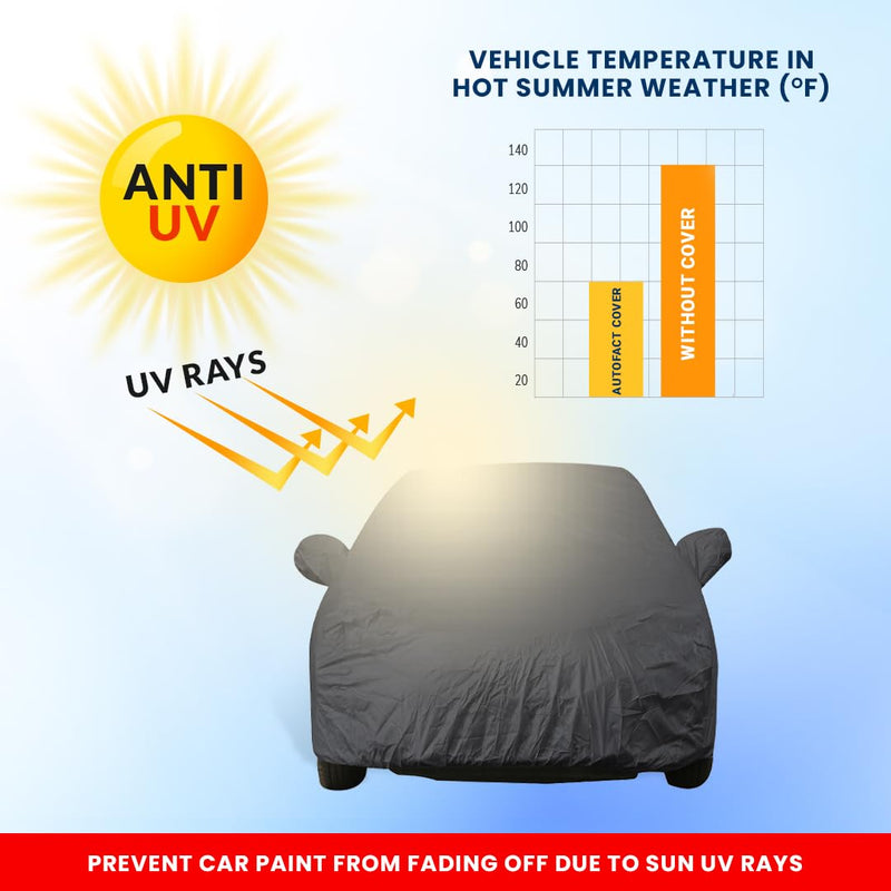 Autofact I20 New Car Cover - EasyShield - Car Body Cover for Hyundai I20 New - With Mirror Pockets, Triple Stitched, Bottom Fully Elastic, Adjustable Belt and Buckle (Grey 190T)