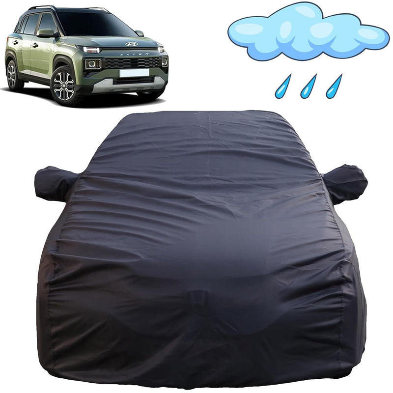 Autofact Exter Car Cover - TearTough - Dog Proof / Waterproof Car Body Cover for Hyundai Exter - With Mirror Pockets, Triple Stitched, Bottom Fully Elastic, Adjustable Belt and Buckle (Grey 4x4)