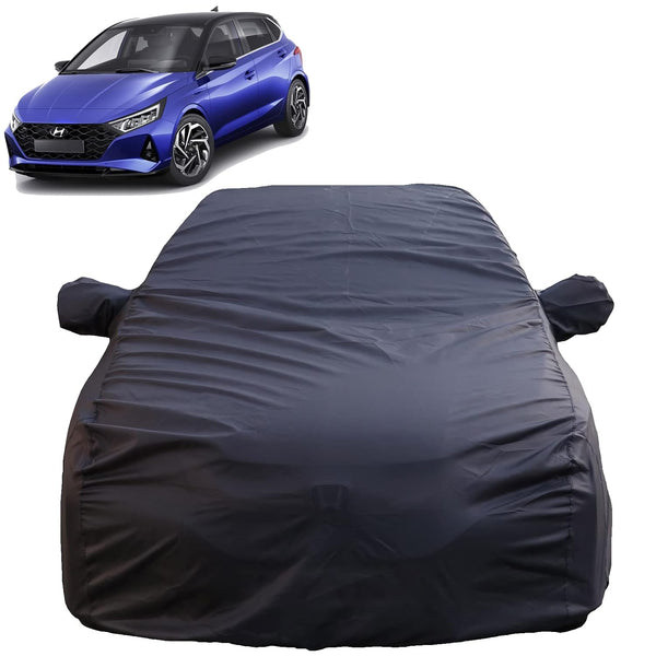 Autofact I20 New Car Cover - TearTough - Dog Proof / Waterproof Car Body Cover for Hyundai I20 New - With Mirror Pockets, Triple Stitched, Bottom Fully Elastic, Adjustable Belt and Buckle (Grey 4x4)