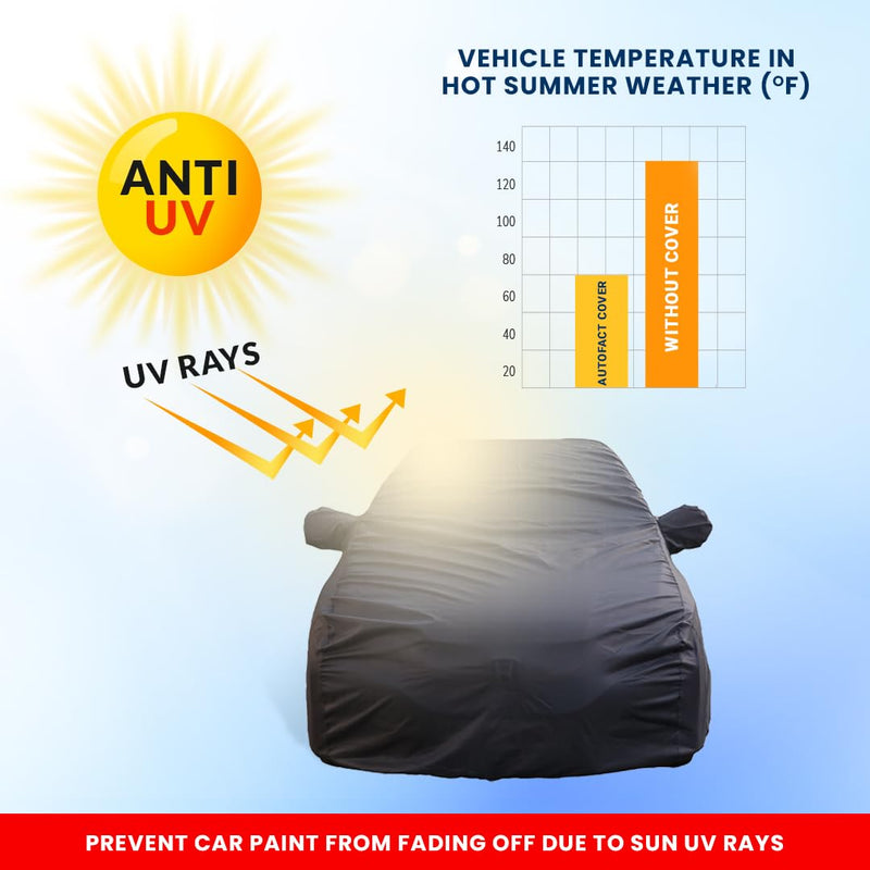 Autofact I20 New Car Cover - TearTough - Dog Proof / Waterproof Car Body Cover for Hyundai I20 New - With Mirror Pockets, Triple Stitched, Bottom Fully Elastic, Adjustable Belt and Buckle (Grey 4x4)