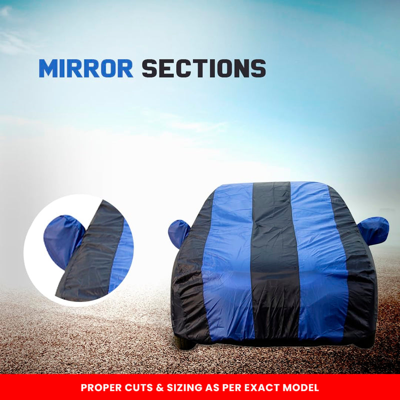 Autofact City Zx Car Cover - EasyShield - Car Body Cover for Honda City Zx - With Mirror Pockets, Triple Stitched, Bottom Fully Elastic, Adjustable Belt and Buckle (Royal Blue Stripes)