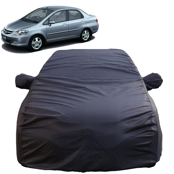 Autofact City Zx Car Cover - TearTough - Dog Proof / Waterproof Car Body Cover for Honda City Zx - With Mirror Pockets, Triple Stitched, Bottom Fully Elastic, Adjustable Belt and Buckle (Grey 4x4)