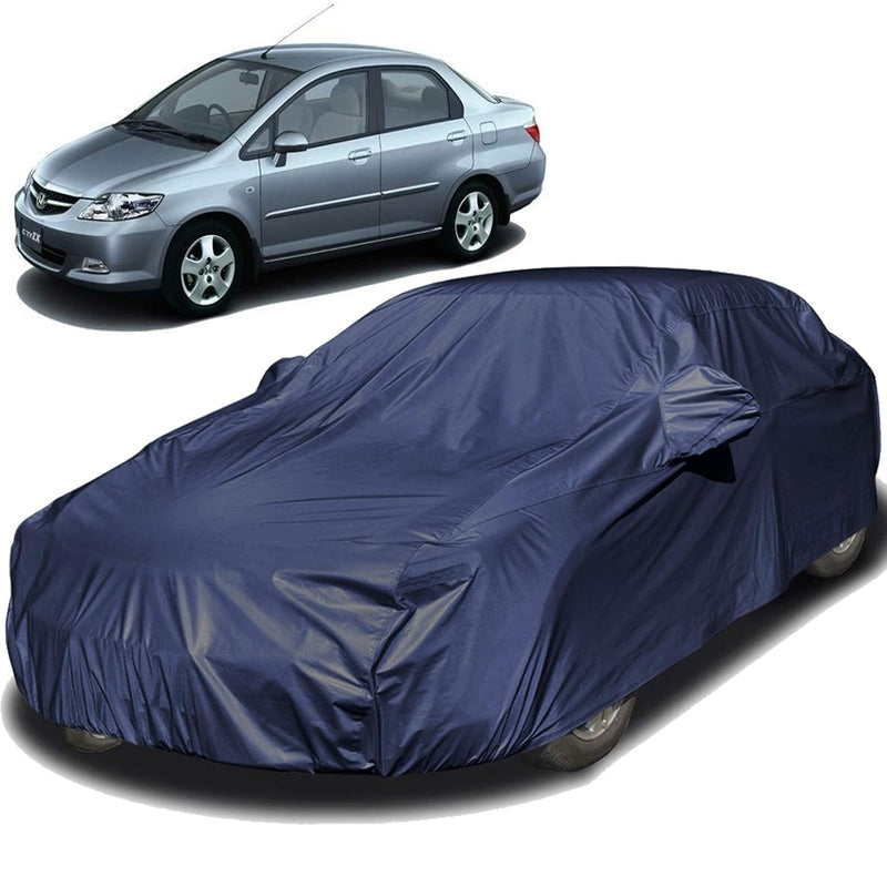 Autofact City Zx Car Cover - EasyShield - Car Body Cover for Honda City Zx - With Mirror Pockets, Triple Stitched, Bottom Fully Elastic, Adjustable Belt and Buckle (Navy 190T)