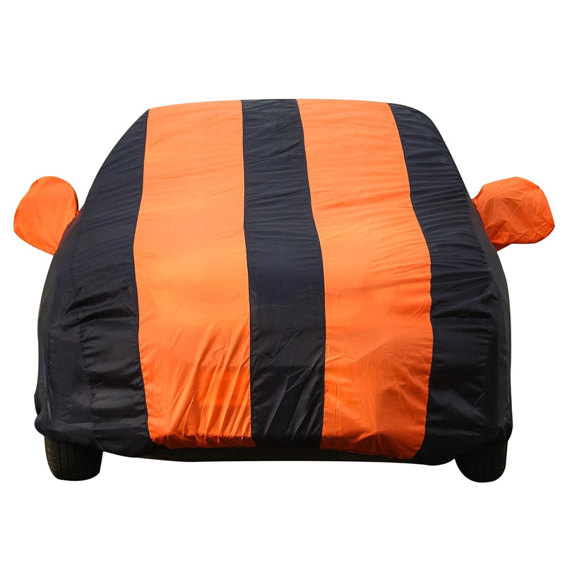 Autofact I20 New Car Cover - EasyShield - Car Body Cover for Hyundai I20 New - With Mirror Pockets, Triple Stitched, Bottom Fully Elastic, Adjustable Belt and Buckle (Orange Blue Stripes)