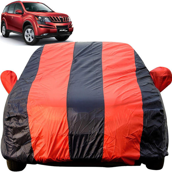 Autofact XUV 500 Car Cover - EasyShield - Car Body Cover for Mahindra XUV 500 - With Mirror Pockets, Triple Stitched, Bottom Fully Elastic, Adjustable Belt and Buckle (Red Blue Stripes)