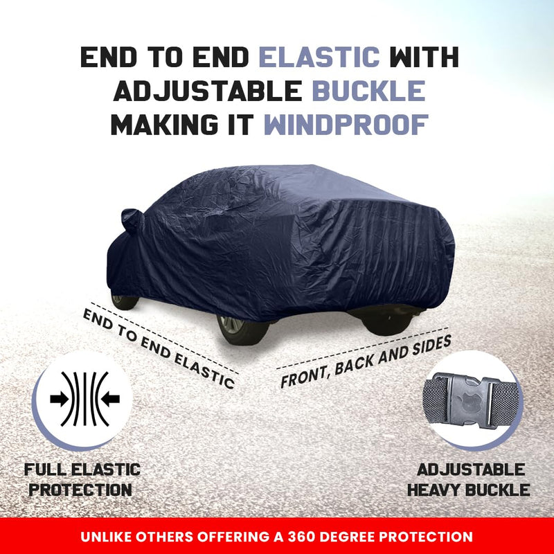 Autofact I20 New Car Cover - EasyShield - Car Body Cover for Hyundai I20 New - With Mirror Pockets, Triple Stitched, Bottom Fully Elastic, Adjustable Belt and Buckle (Navy 190T)