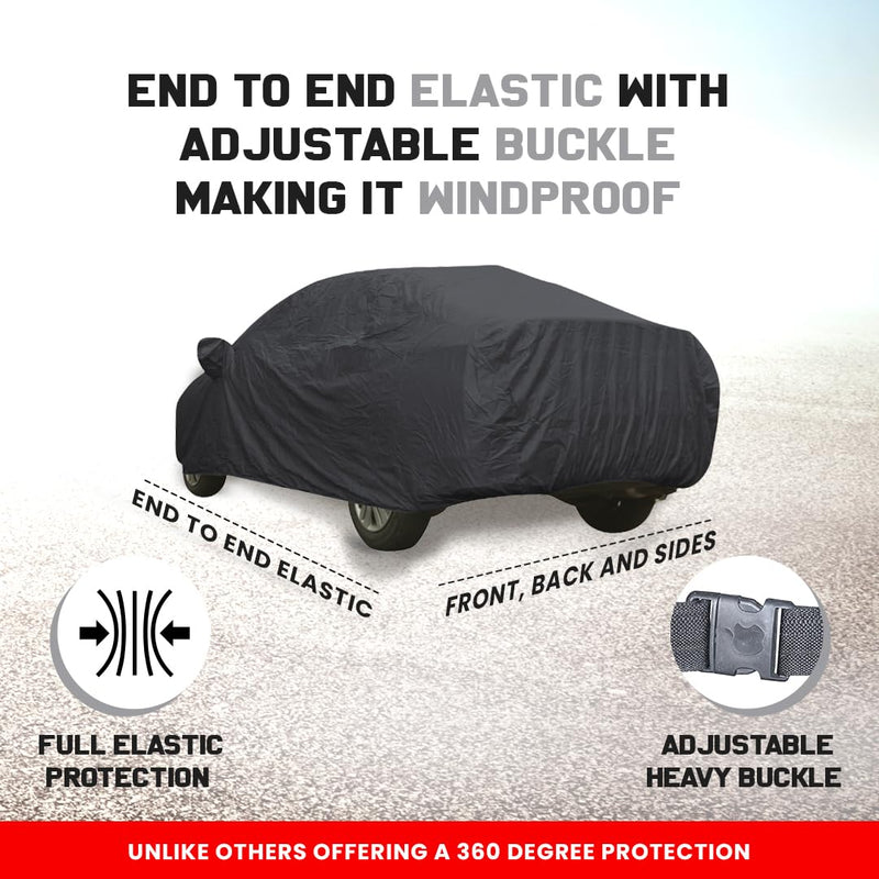 Autofact Exter Car Cover - EasyShield - Car Body Cover for Hyundai Exter - With Mirror Pockets, Triple Stitched, Bottom Fully Elastic, Adjustable Belt and Buckle (Grey 190T)