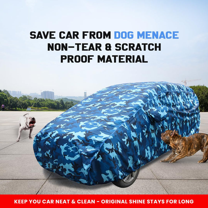 Autofact I20 New Car Cover - TearTough - Dog Proof / Waterproof Car Body Cover for Hyundai I20 New - With Mirror Pockets, Triple Stitched, Bottom Fully Elastic, Adjustable Belt and Buckle (Airforce Blue 4x4)