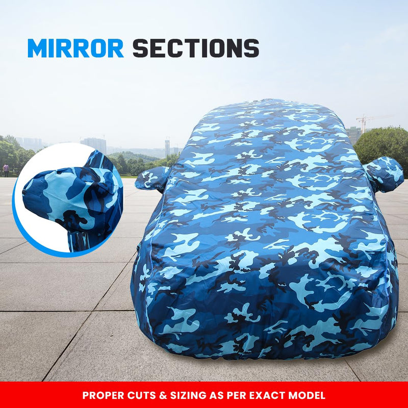 Autofact I20 New Car Cover - TearTough - Dog Proof / Waterproof Car Body Cover for Hyundai I20 New - With Mirror Pockets, Triple Stitched, Bottom Fully Elastic, Adjustable Belt and Buckle (Airforce Blue 4x4)