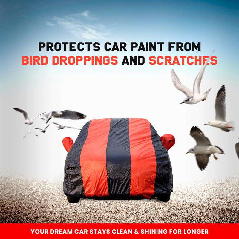 Autofact I20 New Car Cover - EasyShield - Car Body Cover for Hyundai I20 New - With Mirror Pockets, Triple Stitched, Bottom Fully Elastic, Adjustable Belt and Buckle (Red Blue Stripes)