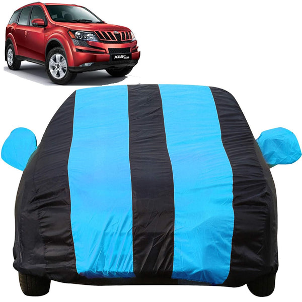 Autofact XUV 500 Car Cover - EasyShield - Car Body Cover for Mahindra XUV 500 - With Mirror Pockets, Triple Stitched, Bottom Fully Elastic, Adjustable Belt and Buckle (Teak Blue Stripes)