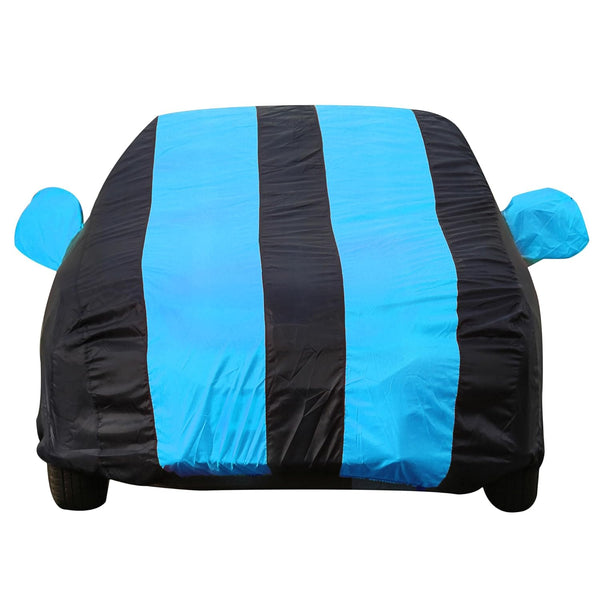 Autofact I20 New Car Cover - EasyShield - Car Body Cover for Hyundai I20 New - With Mirror Pockets, Triple Stitched, Bottom Fully Elastic, Adjustable Belt and Buckle (Teak Blue Stripes)