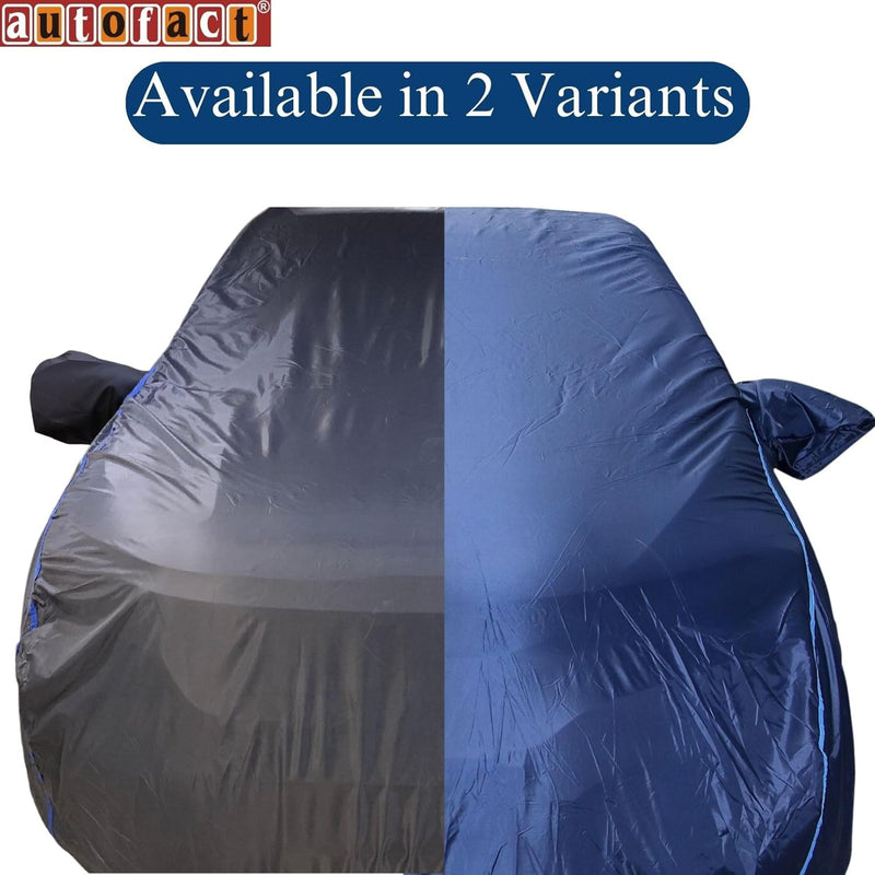 Autofact Exter Car Cover - CoreProtect - Water Resistant Car Body Cover for Hyundai Exter - With Mirror Pockets, Triple Stitched, Bottom Fully Elastic, Adjustable Belt and Buckle (Navy 210D)