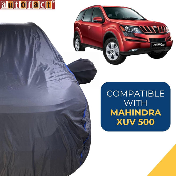 Autofact XUV 500 Car Cover - CoreProtect - Water Resistant Car Body Cover for Mahindra XUV 500 - With Mirror Pockets, Triple Stitched, Bottom Fully Elastic, Adjustable Belt and Buckle (Grey 210D)