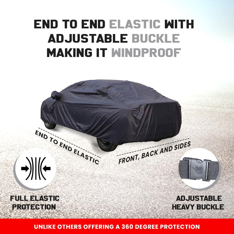 Autofact I20 New Car Cover - TearTough - Dog Proof / Waterproof Car Body Cover for Hyundai I20 New - With Mirror Pockets, Triple Stitched, Bottom Fully Elastic, Adjustable Belt and Buckle (Grey 4x4)