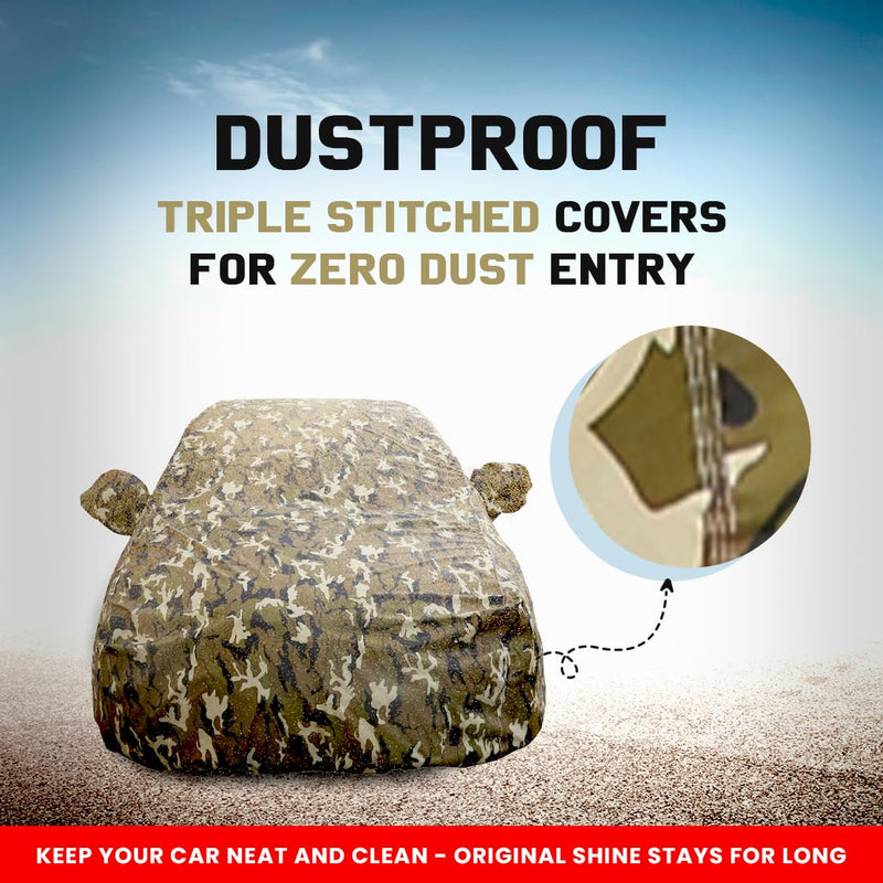 Autofact I20 New Car Cover - FlexGuard - Waterproof Car Body Cover for Hyundai I20 New - With Mirror Pockets, Triple Stitched, Bottom Fully Elastic, Adjustable Belt and Buckle (Camouflage)