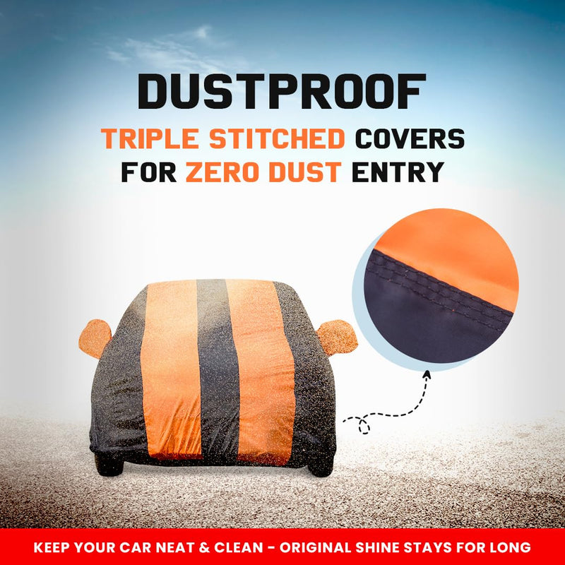 Autofact I20 New Car Cover - EasyShield - Car Body Cover for Hyundai I20 New - With Mirror Pockets, Triple Stitched, Bottom Fully Elastic, Adjustable Belt and Buckle (Orange Blue Stripes)