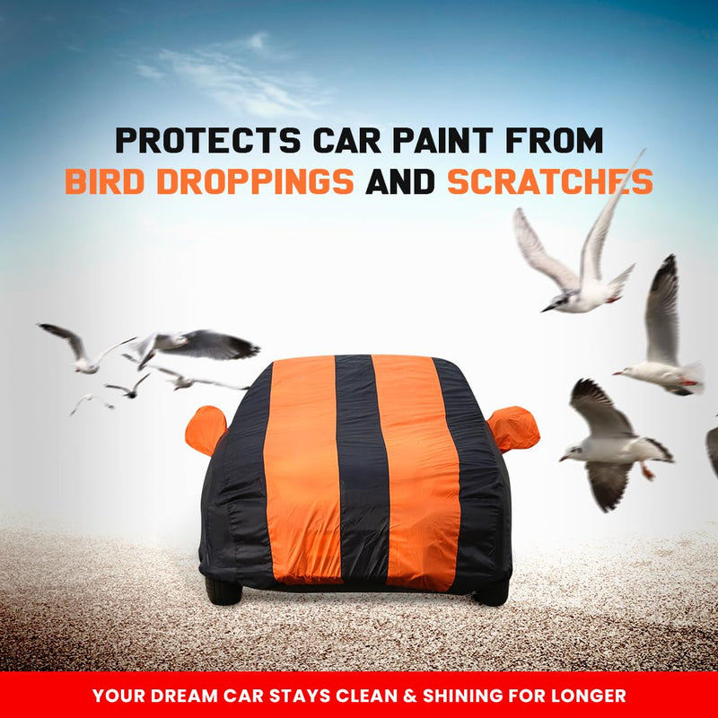 Autofact I20 New Car Cover - EasyShield - Car Body Cover for Hyundai I20 New - With Mirror Pockets, Triple Stitched, Bottom Fully Elastic, Adjustable Belt and Buckle (Orange Blue Stripes)