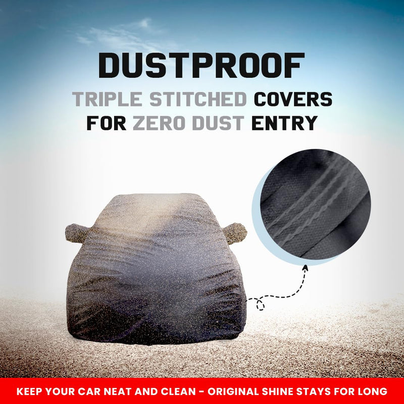 Autofact I20 New Car Cover - TearTough - Dog Proof / Waterproof Car Body Cover for Hyundai I20 New - With Mirror Pockets, Triple Stitched, Bottom Fully Elastic, Adjustable Belt and Buckle (Grey 4x4)