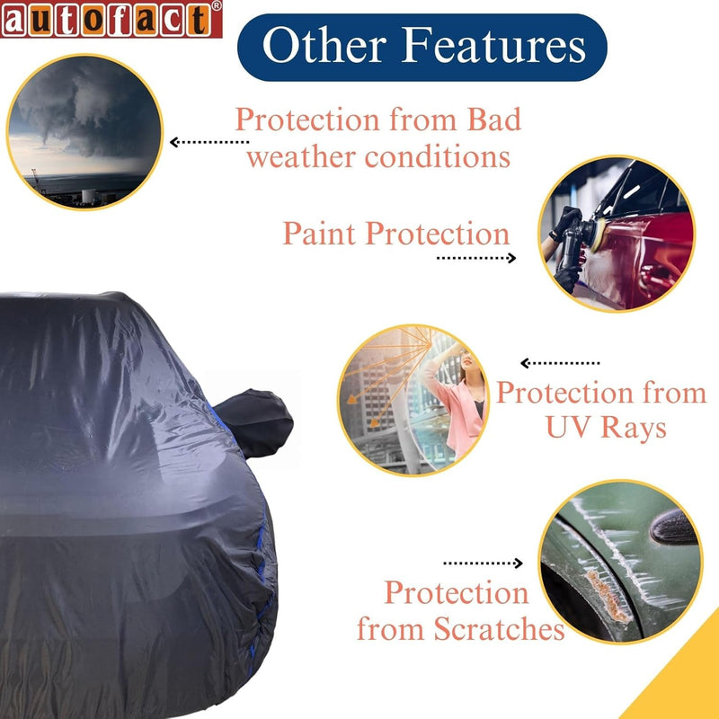 Autofact City Zx Car Cover - CoreProtect - Water Resistant Car Body Cover for Honda City Zx - With Mirror Pockets, Triple Stitched, Bottom Fully Elastic, Adjustable Belt and Buckle (Grey 210D)