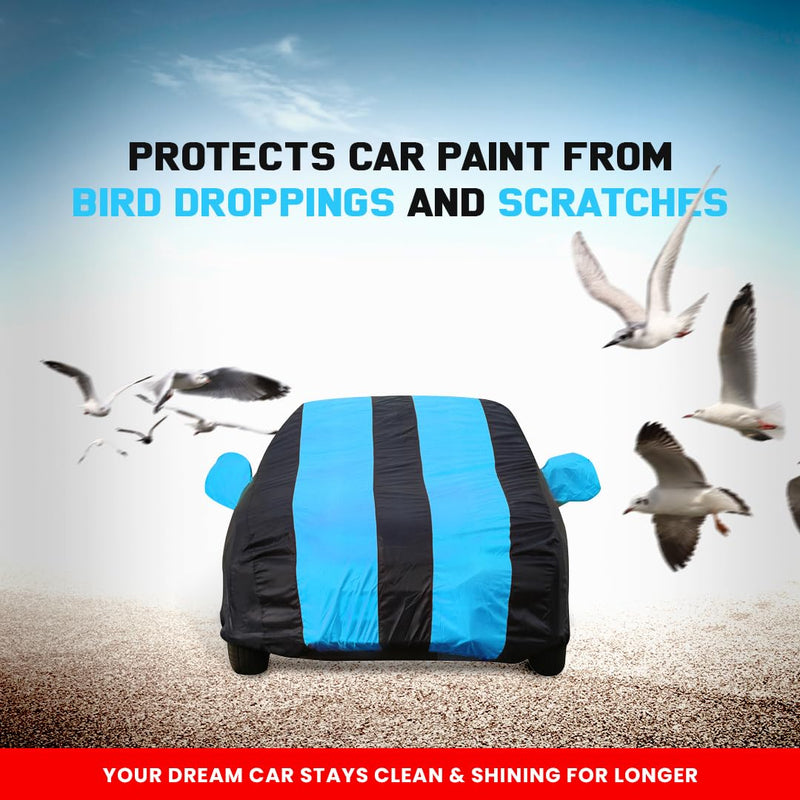 Autofact I20 New Car Cover - EasyShield - Car Body Cover for Hyundai I20 New - With Mirror Pockets, Triple Stitched, Bottom Fully Elastic, Adjustable Belt and Buckle (Teak Blue Stripes)