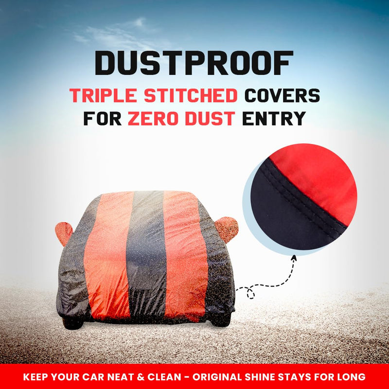 Autofact I20 New Car Cover - EasyShield - Car Body Cover for Hyundai I20 New - With Mirror Pockets, Triple Stitched, Bottom Fully Elastic, Adjustable Belt and Buckle (Red Blue Stripes)