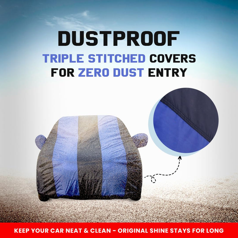 Autofact I20 New Car Cover - EasyShield - Car Body Cover for Hyundai I20 New - With Mirror Pockets, Triple Stitched, Bottom Fully Elastic, Adjustable Belt and Buckle (Royal Blue Stripes)