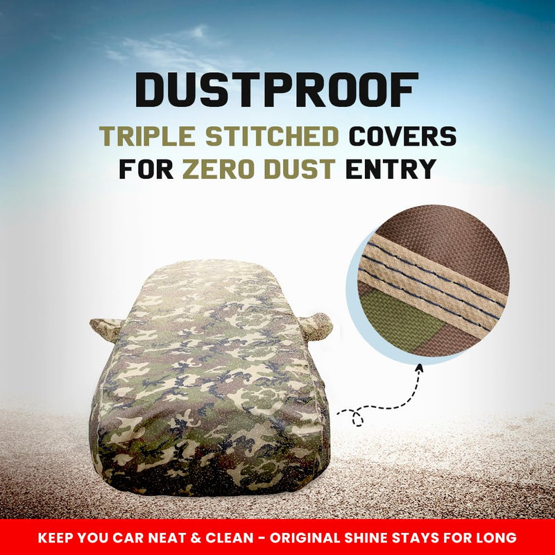 Autofact I20 New Car Cover - TearTough - Dog Proof / Waterproof Car Body Cover for Hyundai I20 New - With Mirror Pockets, Triple Stitched, Bottom Fully Elastic, Adjustable Belt and Buckle (Jungle Print 4x4)