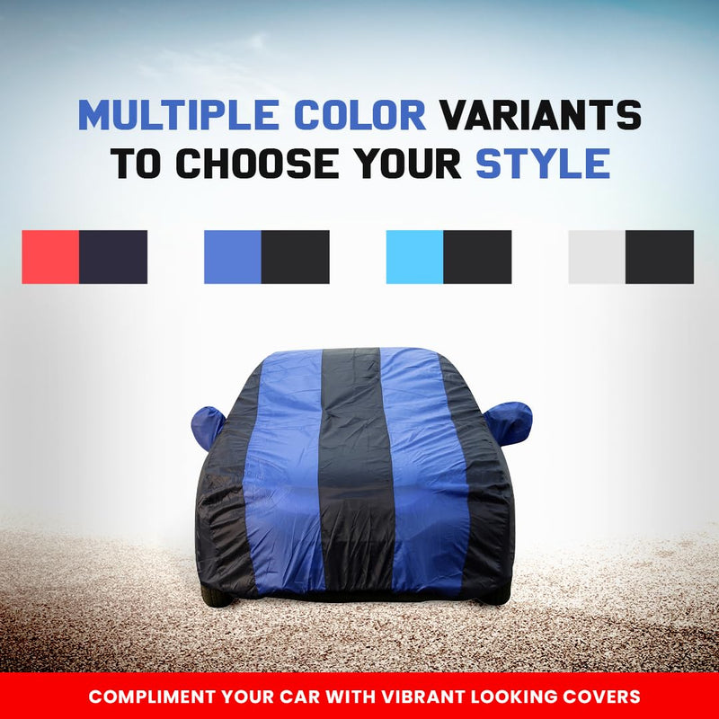 Autofact I20 New Car Cover - EasyShield - Car Body Cover for Hyundai I20 New - With Mirror Pockets, Triple Stitched, Bottom Fully Elastic, Adjustable Belt and Buckle (Royal Blue Stripes)