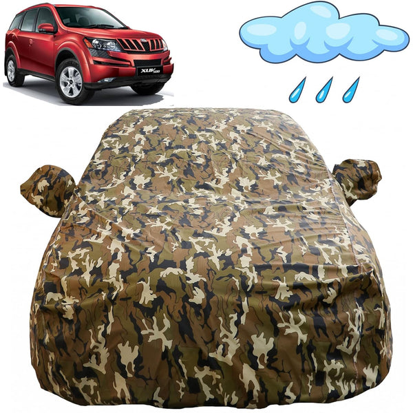 Autofact XUV 500 Car Cover - FlexGuard - Waterproof Car Body Cover for Mahindra XUV 500 - With Mirror Pockets, Triple Stitched, Bottom Fully Elastic, Adjustable Belt and Buckle (Camouflage)