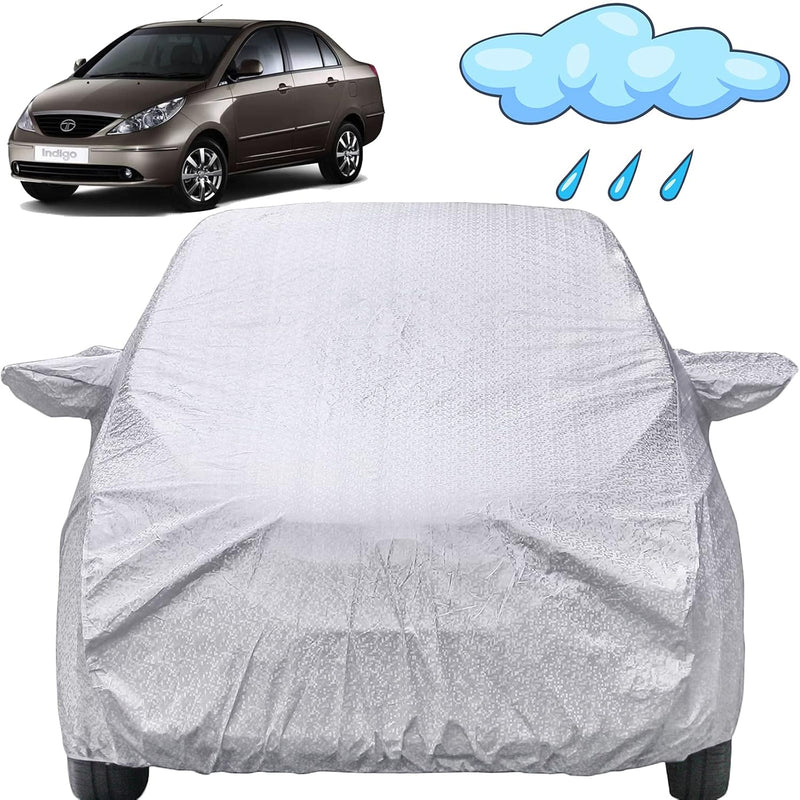 Autofact Exter Car Cover - FlexGuard - Waterproof Car Body Cover for Hyundai Exter - With Mirror Pockets, Triple Stitched, Bottom Fully Elastic, Adjustable Belt and Buckle (Silver)