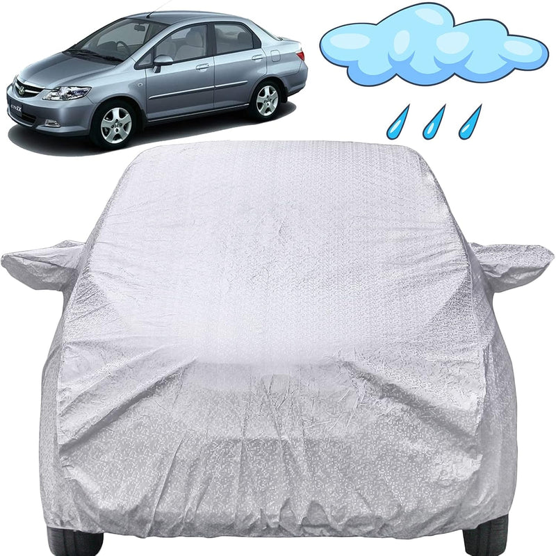 Autofact City Zx Car Cover - FlexGuard - Waterproof Car Body Cover for Honda City Zx - With Mirror Pockets, Triple Stitched, Bottom Fully Elastic, Adjustable Belt and Buckle (Silver)